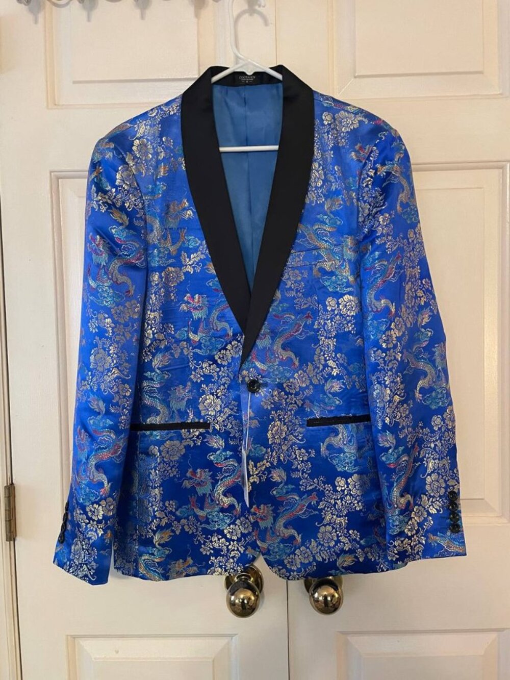 NWT COOFANDY Men's S Blue Dragon Brocade Blazer Jacket - Maximalist Party prom